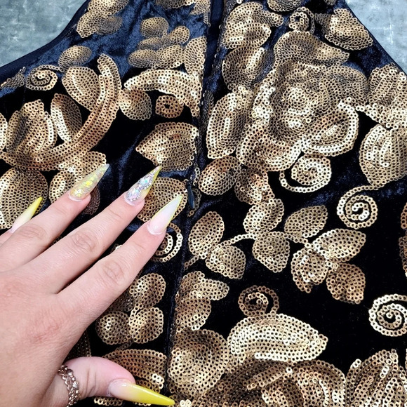Akira Chicago Black/Gold Sequin High Neck Dress